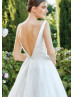 Beaded Ivory Lace Sparkle Tulle Deep V Back Wedding Dress